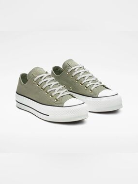Converse All Stars Platform Low-Top Canvas Sneakers in Sage Green and White